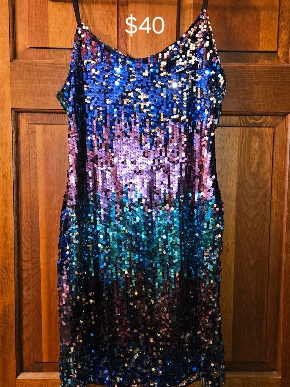 Sparkling Ombre Sequin Slip Dress in Blue & Purple
